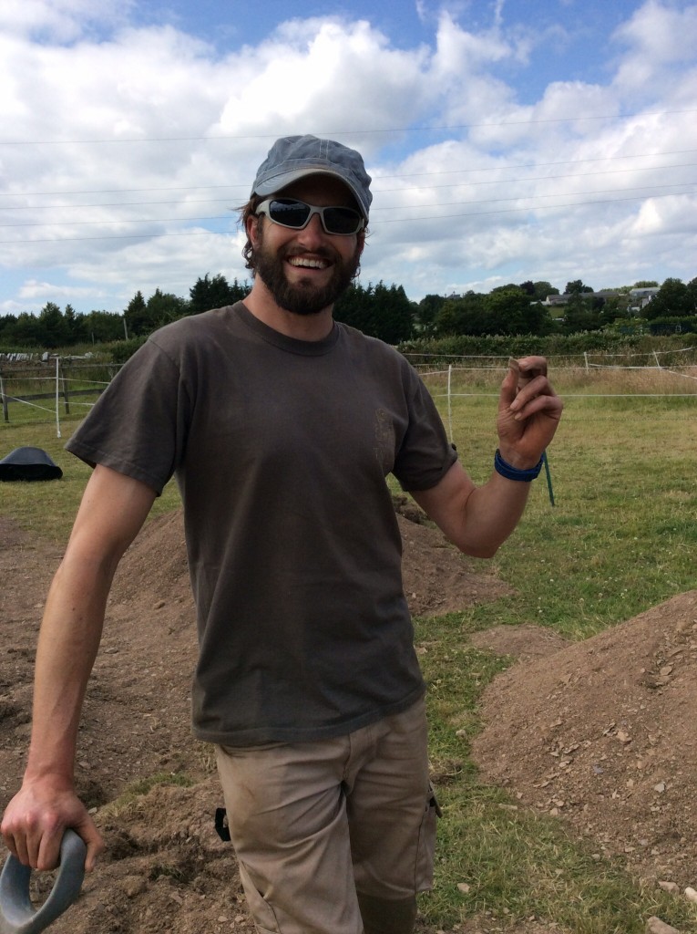 Volunteer Sam finds his first Romano-British pottery sherd!