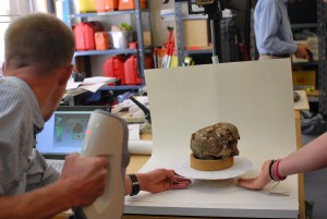 Graham and Rich from the College of Humanities IT team 3d scanning the skull from SK3, excavated in 2014.